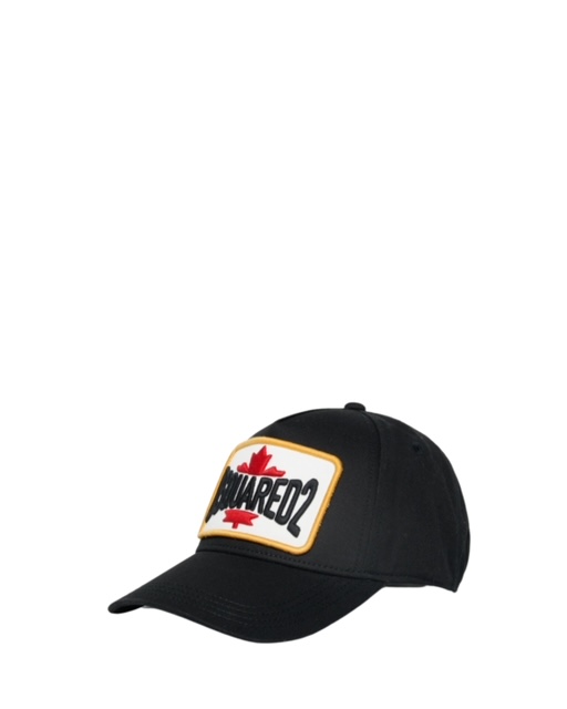 DSQUARED2 BERRETTO NERO LOGO FOGLIA BIANCO
